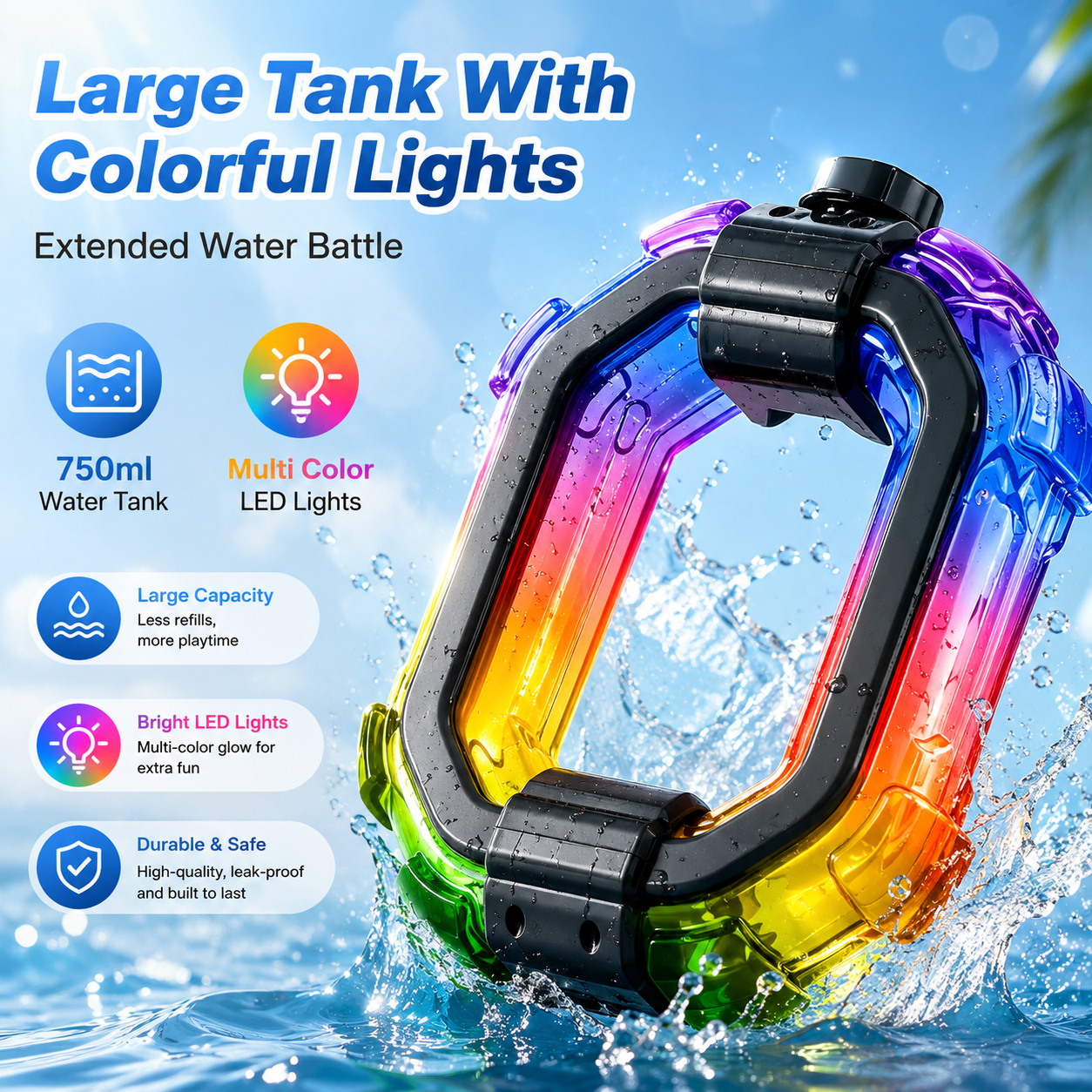 AQUASTRIKE™ LED ELECTRIC WATER BLASTER – RECHARGEABLE HIGH-PRESSURE WATER GUN FOR SUMMER FUN