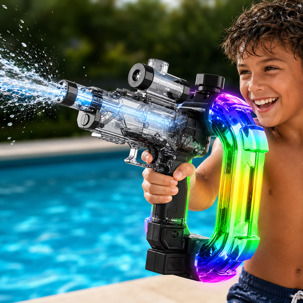 AQUASTRIKE™ LED ELECTRIC WATER BLASTER – RECHARGEABLE HIGH-PRESSURE WATER GUN FOR SUMMER FUN