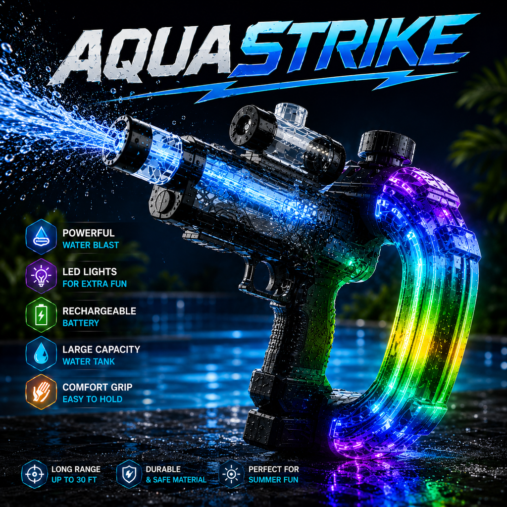 AQUASTRIKE™ LED ELECTRIC WATER BLASTER – RECHARGEABLE HIGH-PRESSURE WATER GUN FOR SUMMER FUN